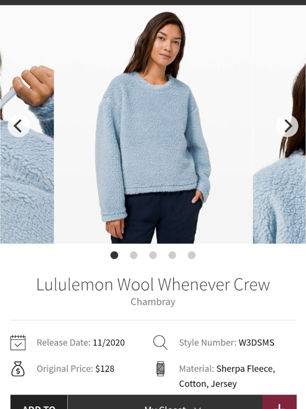 Lululemon whenever wool crew size 4